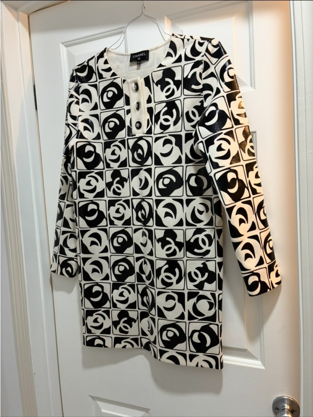 CHANEL Black & White Graphic Logo Tunic Top